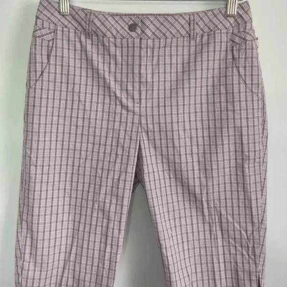 Cutter & Buck Golf Annika Pink Black White Plaid Bermuda Shorts Sz 2 12" Inseam - Picture 2 of 10